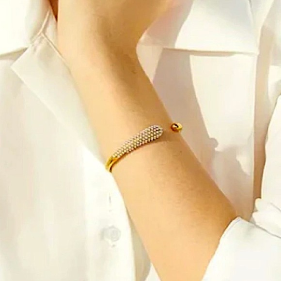 Luxury Pearl Irregular Bangle Cuff Edgy Geometric Gold Plated Women’s - Picture 3 of 9